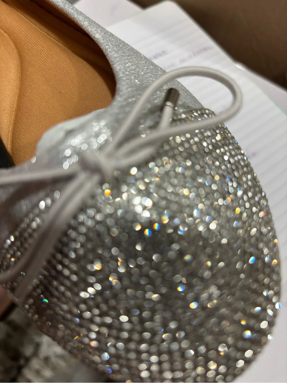 TOP Moda Silver Crystal Ballet Flat with Bow Accent